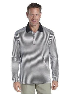 Coolibar St Andrews Long Sleeve Golf Polo Sz XL Striped Black & White UPF 50